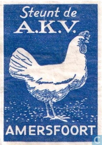 Vintage matchboxetiket Steunt de A.K.V. Amersfoort